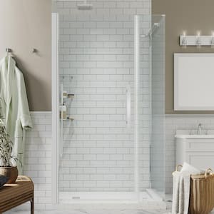 Pasadena 36-1/2 in. W x 72 in. H Rectangular Pivot Frameless Corner Shower Enclosure in Chrome with Shelves