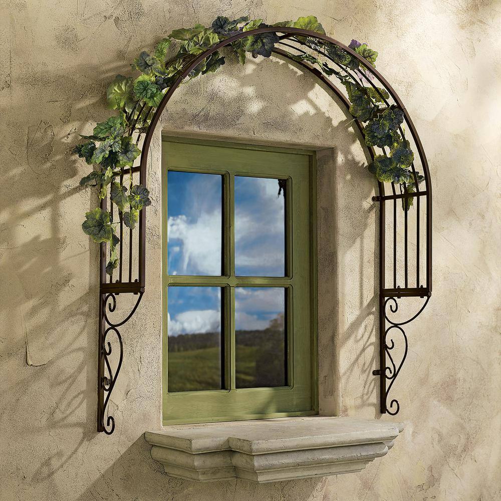 Chocolate Brown Metal Arched Garden Window Trellis