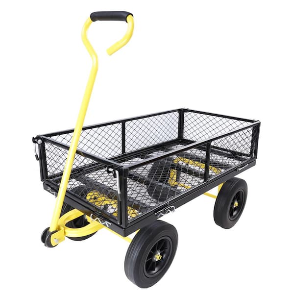 Otryad Metal Wagon Cart with 10" Pneumatic Tire and Handle, Utility Dump Outdoor Serving Cart for Lawn Garden Farm in Black
