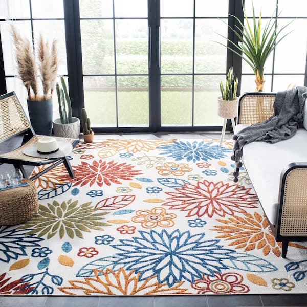 Cabana Cream/Red 9 ft. x 12 ft. Floral Indoor/Outdoor Patio  Area Rug