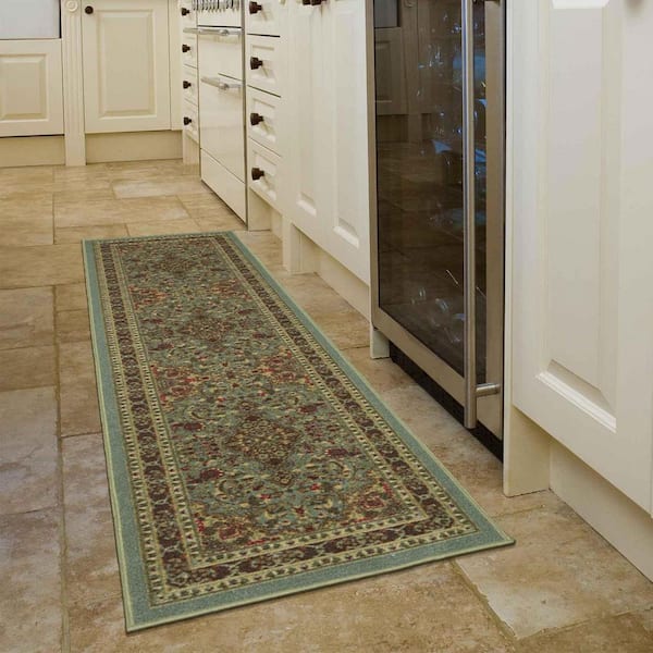 Ottohome Collection Non-Slip Rubberback Medallion 2x5 Indoor Runner Rug,1 ft. 8 in. x4 ft. 11 in.,Dark Seafoam Green