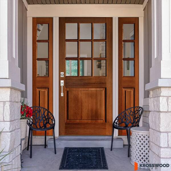 Krosswood Doors 64 in. x 80 in. Farmhouse 9-Lite Clear Glass Right