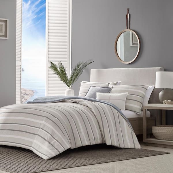 Nautica Woodbine 5 Piece Beige Striped Cotton King Comforter Set Ushs8k1145608 The Home Depot