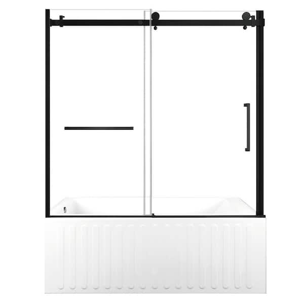 60 in. x 30.7 in. Acrylic Rectangular Alcove Soaking Bathtub with Left Drain in White/Matte Black