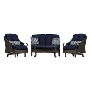 Saratoga 4-Piece Patio Set Steel Frame with Cushions in Navy Blue