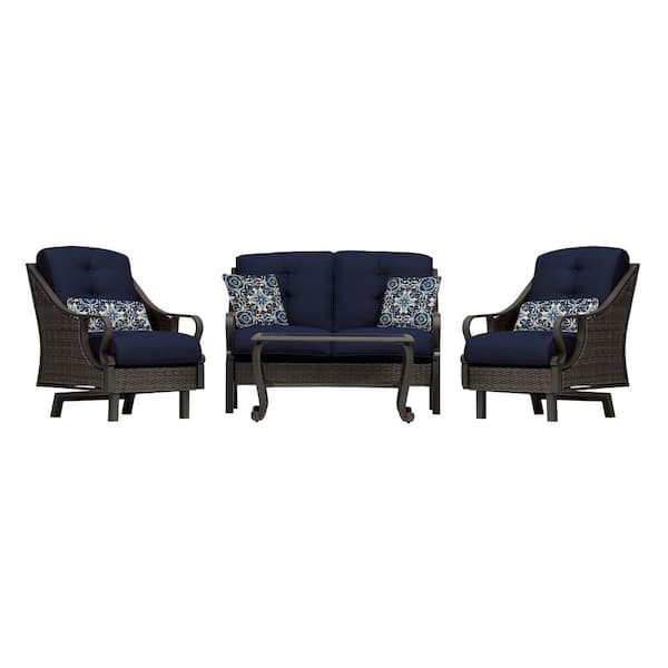 Cambridge Saratoga 4-Piece Patio Set Steel Frame with Cushions in Navy Blue