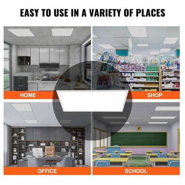 VEVOR 2 PCS 2 ft. x 4 ft. LED Flat Panel Light 6000LM 50 W LED Drop Ceiling Light 3500K/4000K/5000K for Home Office Classroom