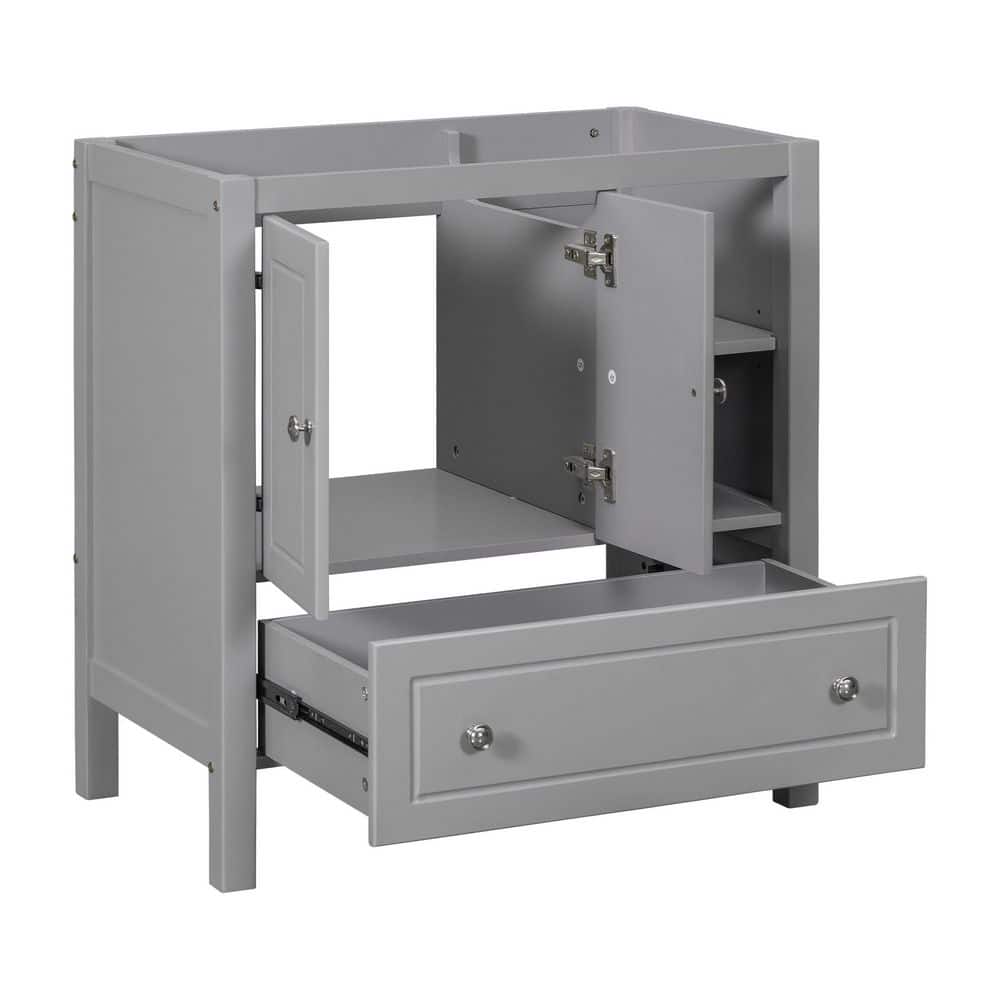 30" Gray Solid Wood Freestanding Bathroom Vanity with Drawer