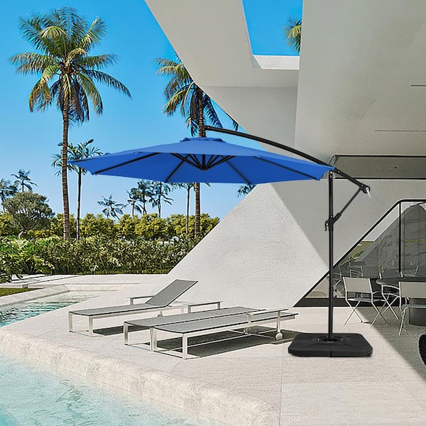 free standing patio umbrella with base HOMSHADE 10FT Solar LED Cantilever Included, Beige Enjoy ambient lighting without the hassle of cords or batteries MEVBC 10x13FT Cantilever Patio Umbrella