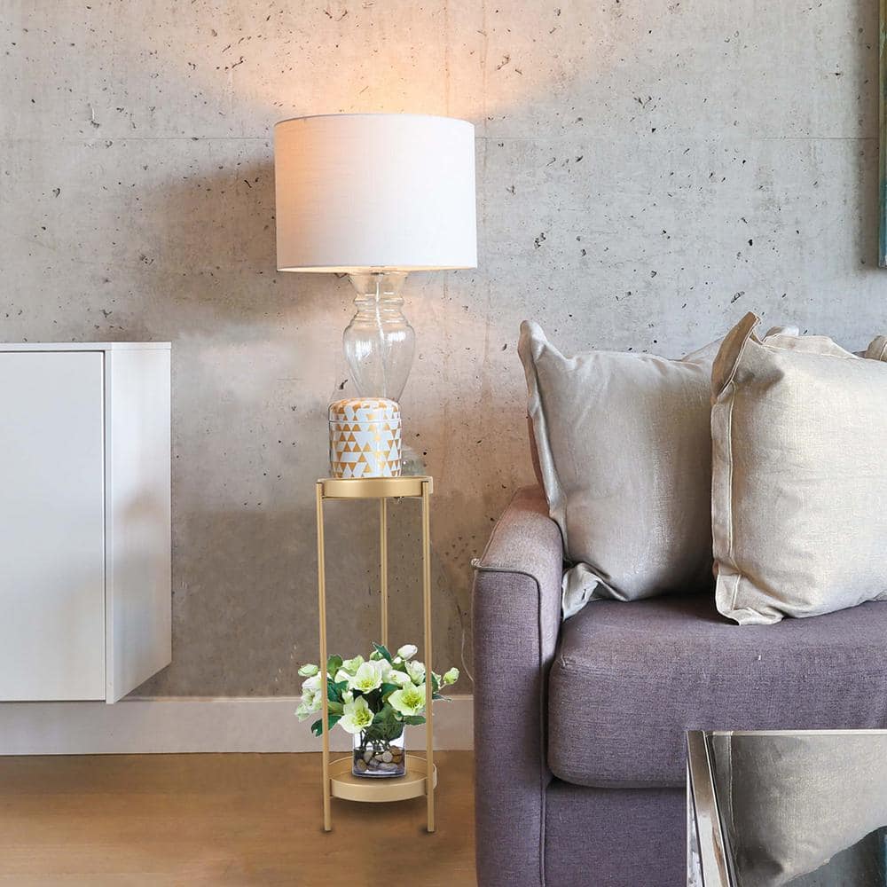 Golden 2-Tier Metal Plant Stand with Removable Trays