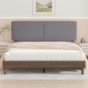 Upholstered Bed Frame with Linen Fabric Headboard, Strong Wood Slats Supports Platform Bed, Queen Size Bed, Gray