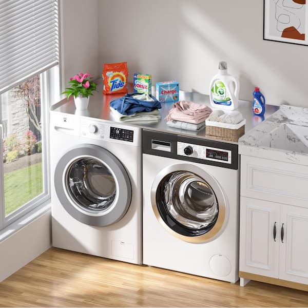 VEIKOUS 54 in. W x 27.5 in. D Stainless Steel Washer Dryer Laundry Countertop, Modern Rectangle Laundry Room Hamper in Gray