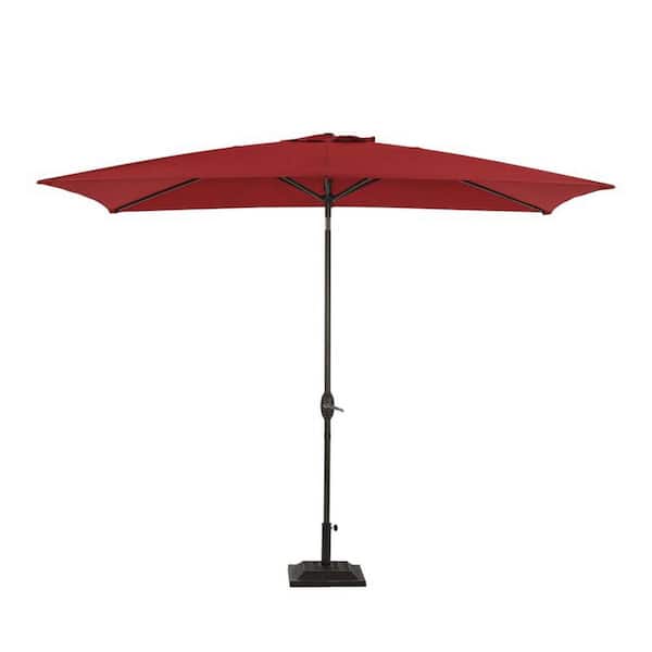 Unbranded 6.5 ft. x 10 ft. Aluminum Market Push-Button Patio Umbrella in Red