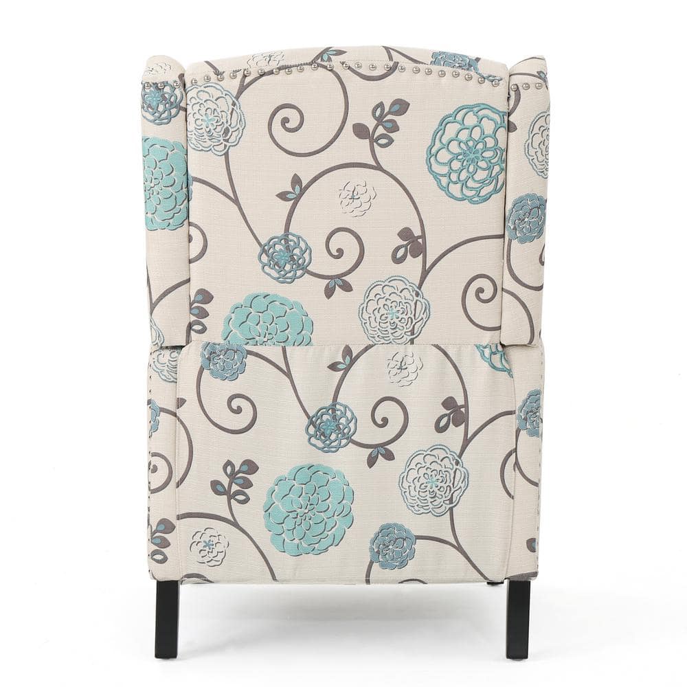 Handcrafted White Floral Polyester Recliner with Wingback Design