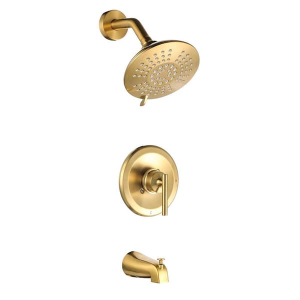 Single Handle 5-Spray Shower Faucet 1.8 GPM with High Pressure Tub Spout in Brushed Gold (Valve Included)