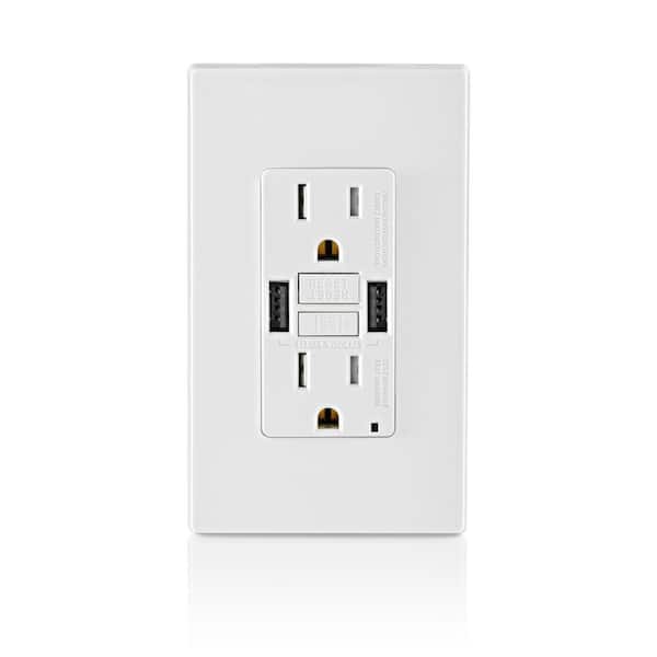 15 Amp Smartlock Pro Self-Test GFCI Combination 24-Watt (4.8 Amp) Type A USB In-Wall Charger Duplex Outlet, White