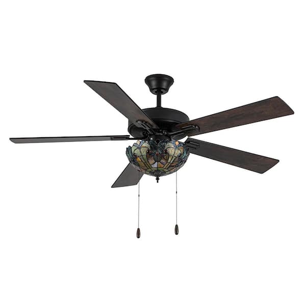 Halston 52 in. 3-Light Oil Rubbed Bronze Tiffany Stained Glass Ceiling Fan with Light Kit