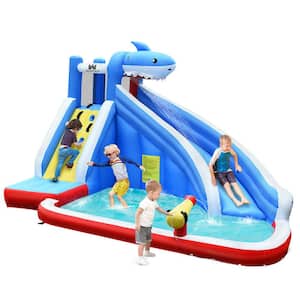 Multi-Color Inflatable Water Slide Shark Bounce House Castle Splash Water Pool without Blower
