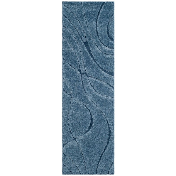 Florida Shag 2 ft. x 19 ft. Light Blue/Blue Wave Runner Rug