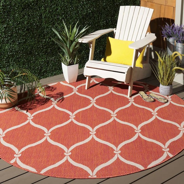Courtyard 7 x 7 Terracotta/Beige Ogee Round Rug