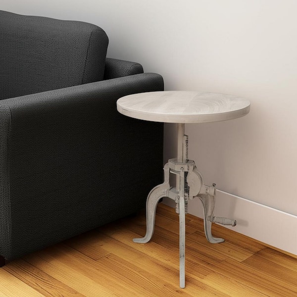 18.00 in. White Round Solid Wood End Table