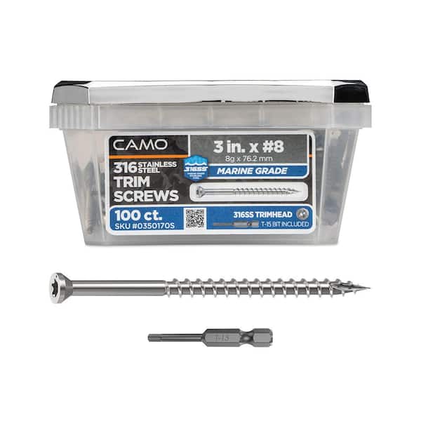 CAMO 3 in. #8 316 Stainless Steel Premium Star Drive Trim Screws (100-Count)