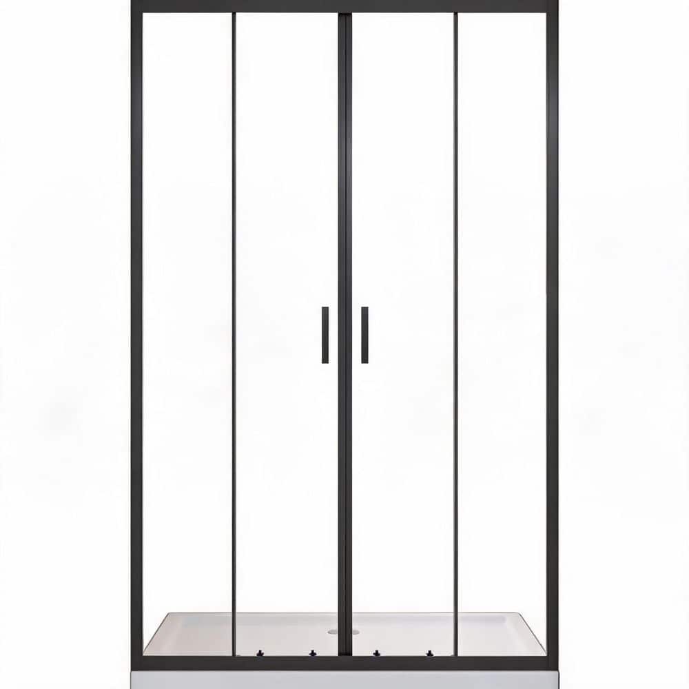 48 in. W x 72 in. H Aluminum Frame Double Sliding Shower Door in Matte Black with Clear Tempered Glass with Magnetic price history on PriceWatchPro