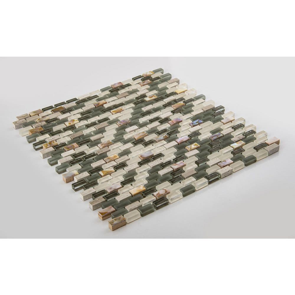 Castle Glossy Brown and Grey Glass Marble Mosaic Tile