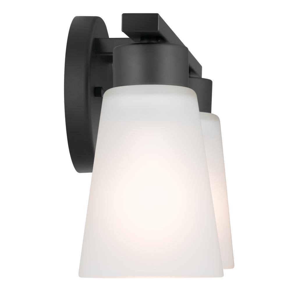 Black Steel 2-Light Vanity with Glass Shades