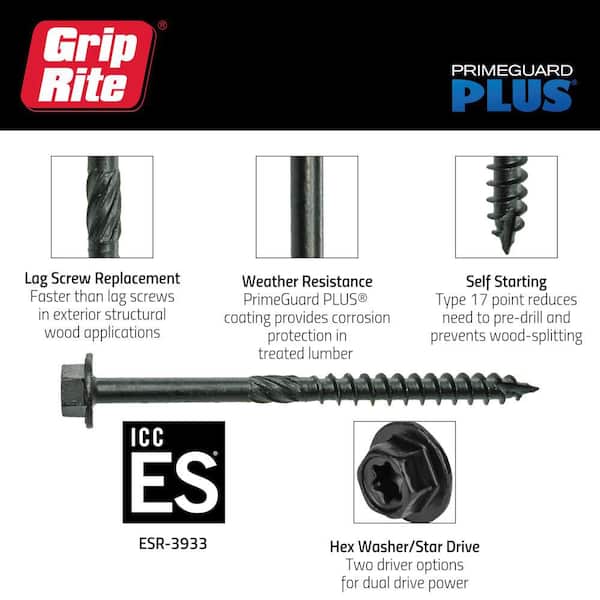 Grip-Rite 3/8 in. x 8 in. Star Drive Hex Head Structural Screws 20