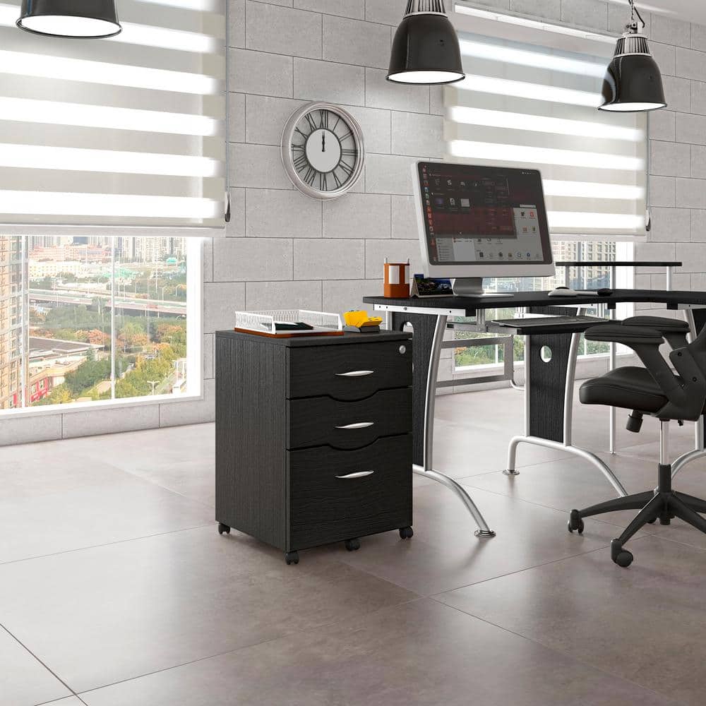 Espresso 3-Drawer Lockable Mobile Filing Cabinet