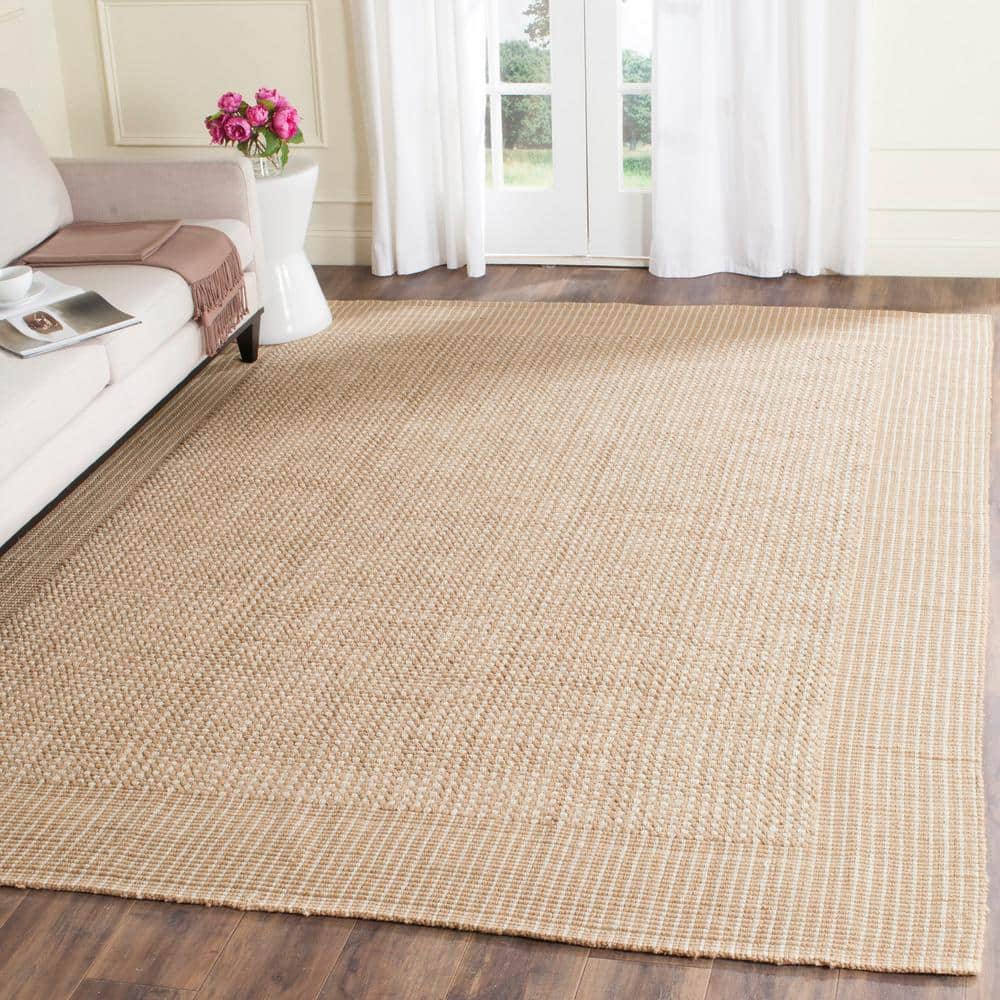 Ivory Beige Handmade Jute Square Area Rug, 8' x 8'