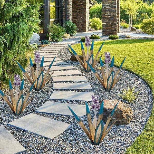 MOEPISY Metal 2-Pieces Purple Flowers Agave Plant Garden Art 0D25LPFJG
