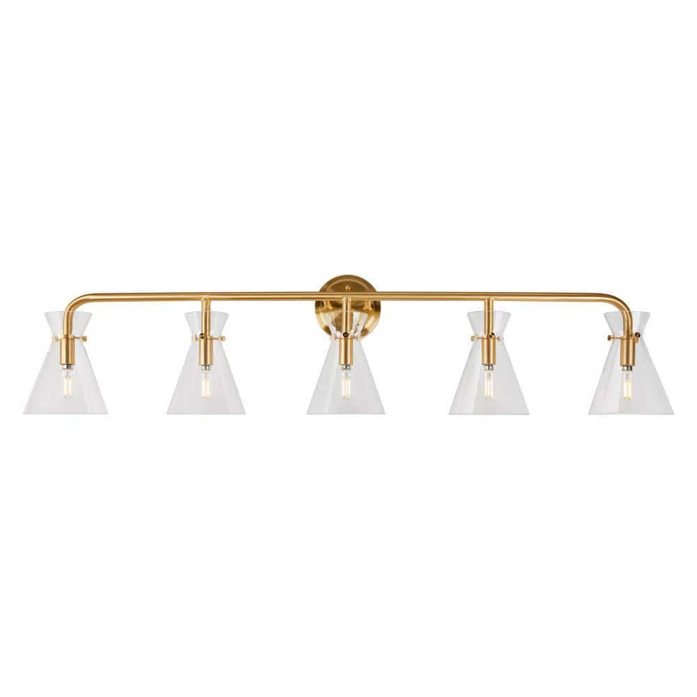 Beaker 5-Light Soft Gold Bath Vanity Light with Clear Glass