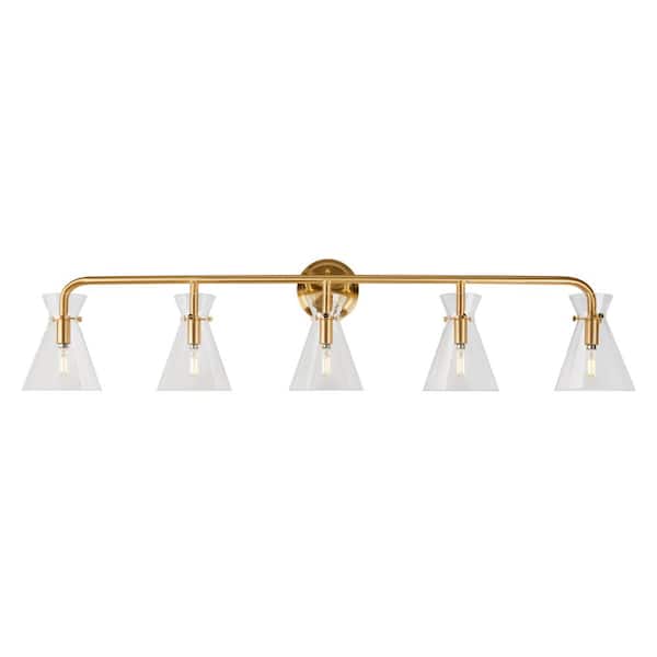Unbranded Beaker 5-Light Soft Gold Bath Vanity Light with Clear Glass