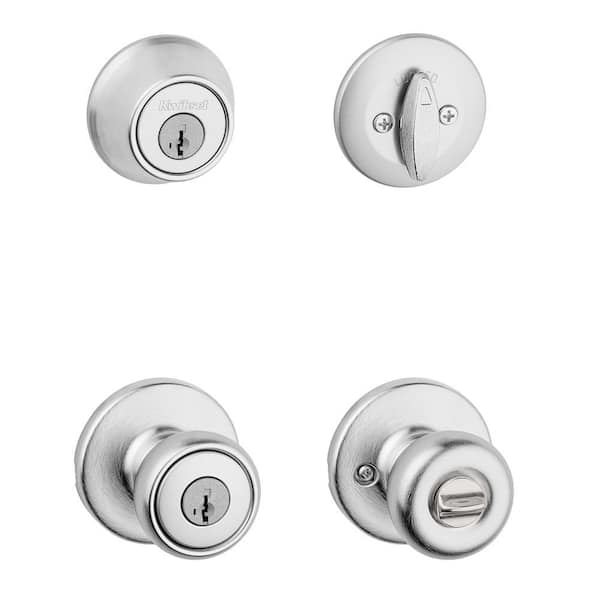 Tylo Satin Chrome Keyed Entry Doorknob with Deadbolt Combo Pack Featuring SmartKey Security