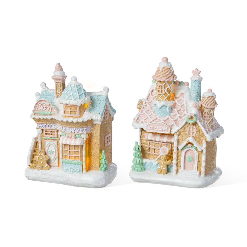Glitzhome 7 in. H Christmas Macaron Resin Village Table Decor (Set