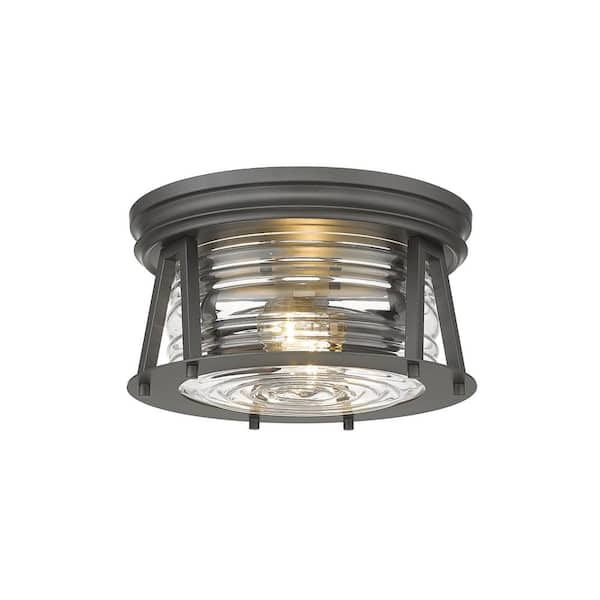 Unbranded Cape Harbor 12 in. 2-Light Bronze Flush Mount Light with Glass Shade