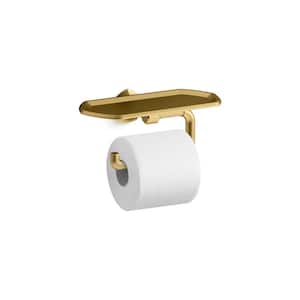 Occasion Wall Mounted Toilet Paper Holder with Tray in Vibrant Brushed Moderne Brass