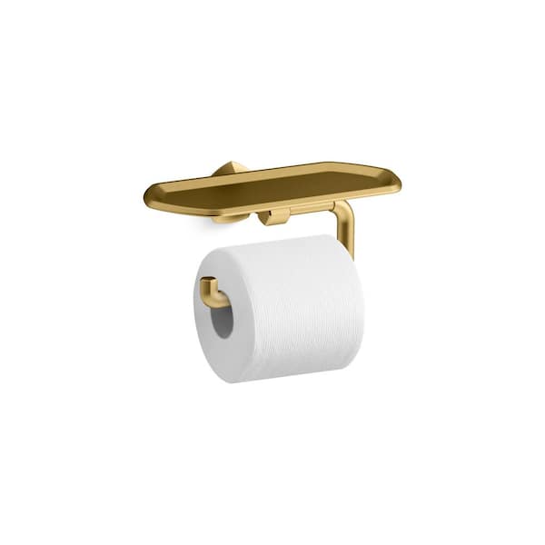 Occasion Wall Mounted Toilet Paper Holder with Tray in Vibrant Brushed Moderne Brass