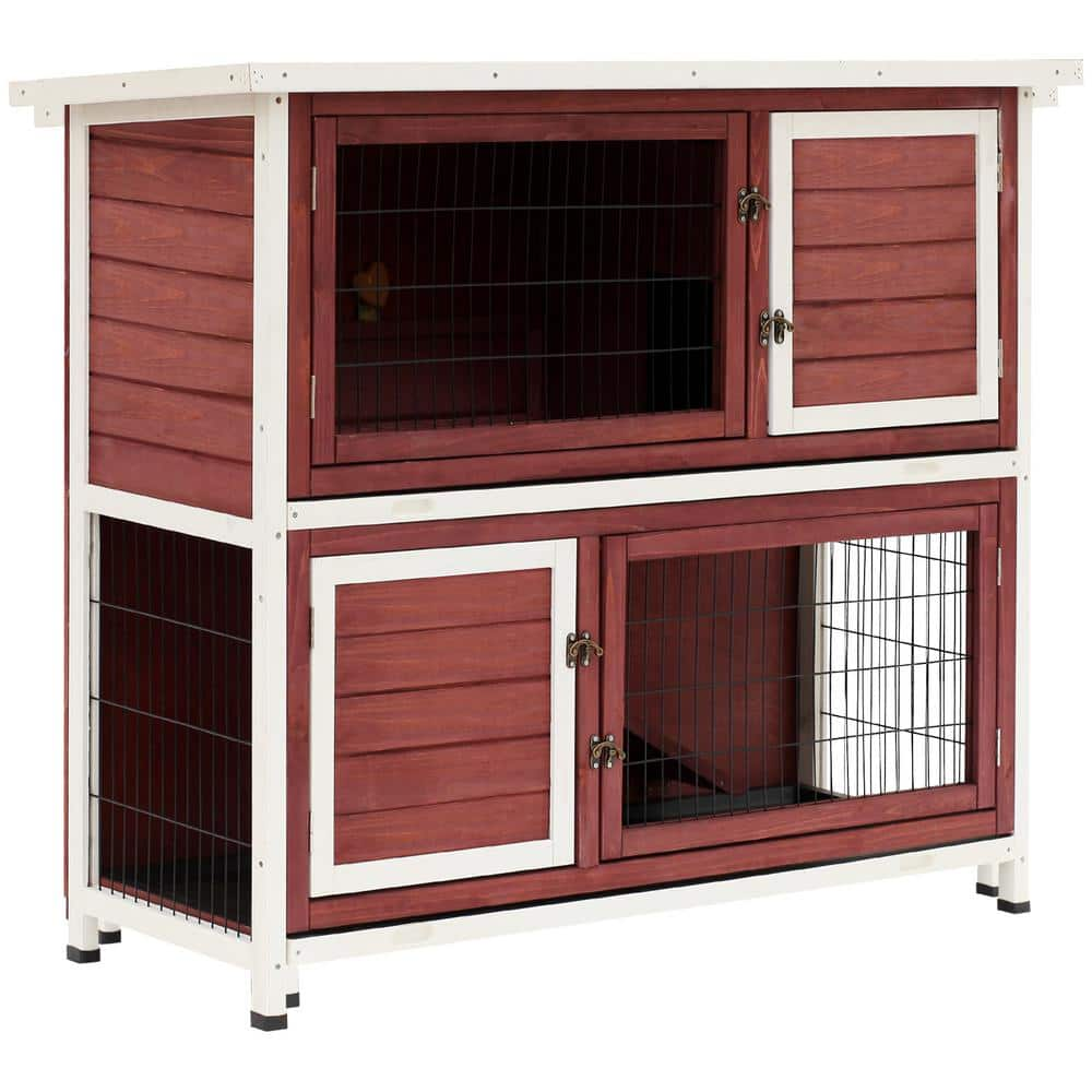 PawHut 47.2-in Wood Wood Rabbit Hutch D51-009