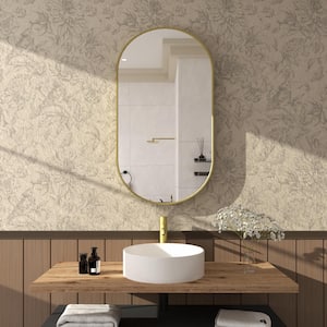 Tax 18 in. W. x 36 in. H Oval Framed Wall Bathroom Vanity Mirror in Gold