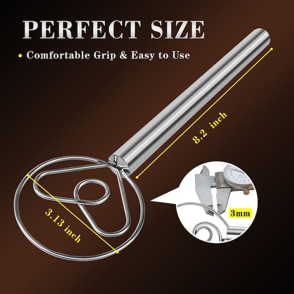 Danish Dough Whisk with Stainless Steel Hook Dutch Style Bread