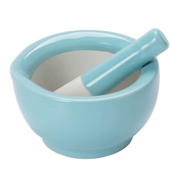 Turquoise Ceramic Finish Mortar and Pestle Set for Herb Spice Grinder Crusher Multi-Scene Kitchen Accessory