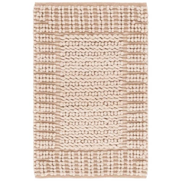 Natura 3 ft. x 5 ft. Taupe Striped Border Solid Area Rug