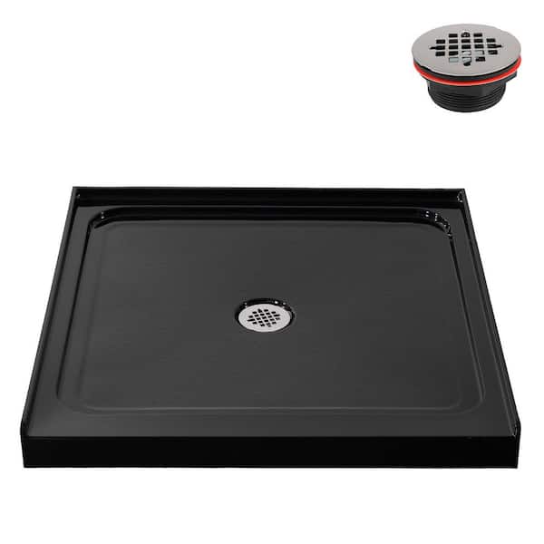 GB-2537-152-BL 36 in. x 36 in. Alcove Acrylic Shower Pan Base in Glossy Black with Center Drain, Drain Included