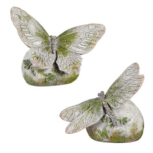 8 in. Faux Moss Resin Butterfly and Dragonfly (Set of 2)