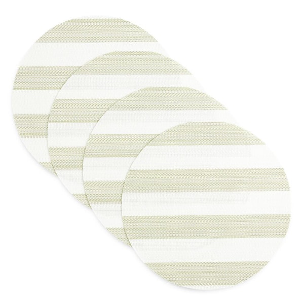 TOWN & COUNTRY LIVING Basic Cabana Stripe 15 in. Green and White Polyester Indoor/Outdoor Placemat (Set of 4)