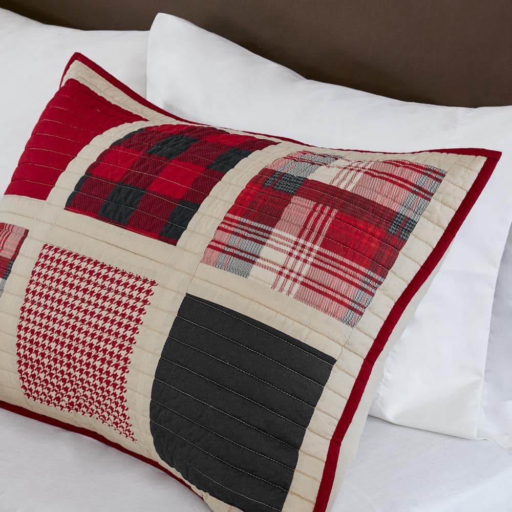 Red Cotton Reversible King Quilt Set with Shams