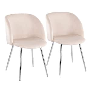 Fran Cream Velvet and Chrome Dining Arm Chair (Set of 2)